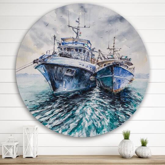 Designart - Two Fishing Boats Before A Storm Anchored